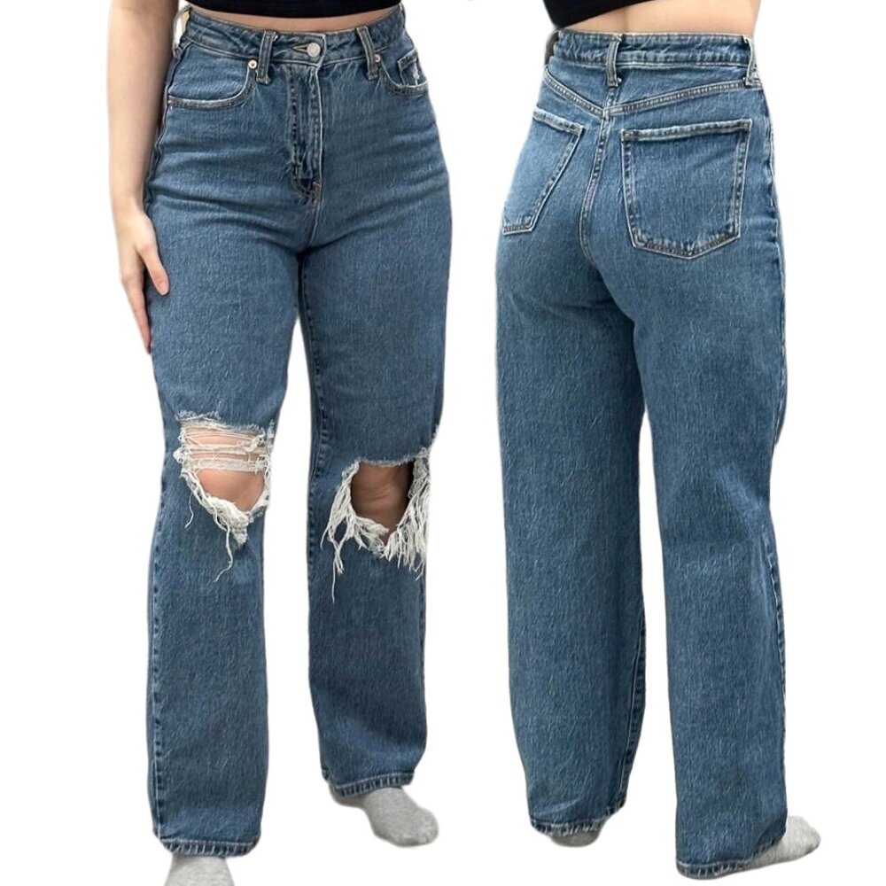 Wild Fable Highest Rise Baggy Distressed Wide Leg Jeans in Medium Wash Size 2/26